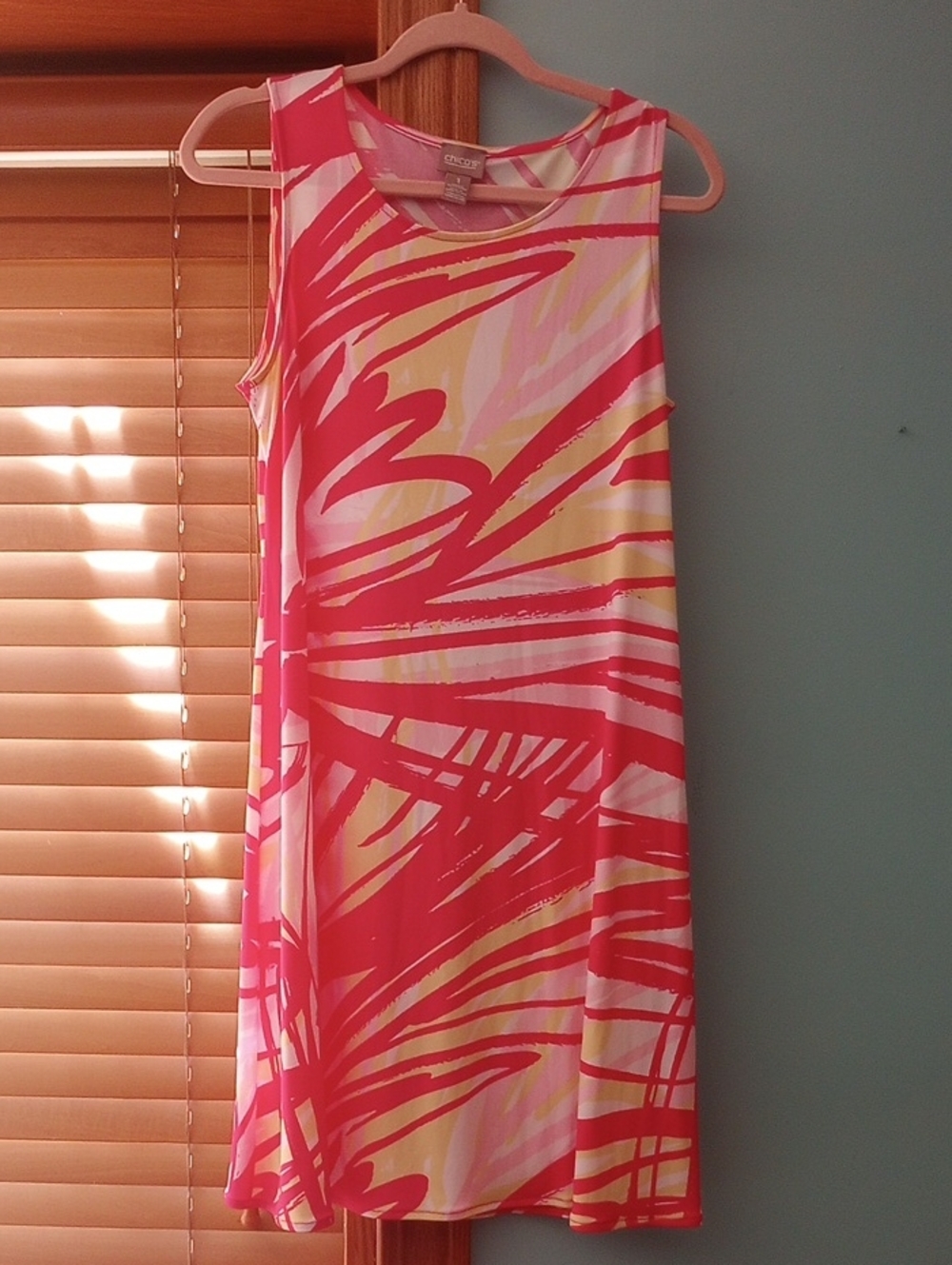 Chico's Pink & Yellow Abstract Sleeveless Shift Dress